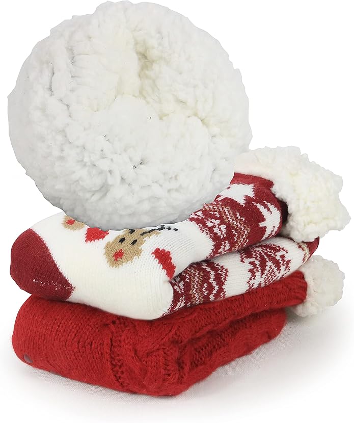 Slipper Socks for Women with Gripper - Winter Non Slip Thick Fuzzy Socks - Warm Cozy Christmas Gift