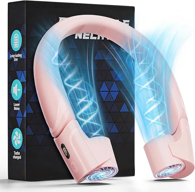 Mavax ChillGo Portable Neck Fan - 8000mAh Personal Wearable Fan, 9000 RPM Direct-flow 4X Powerful 360° Airflow Cooling Fan, Max 16H, 4 Speeds, LED Display, Great Gifts for Men Women - 5th Gen Pink