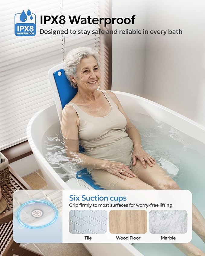 Portable Floor and Bath Lift Chair for Elderly Falls, Max 308 lbs | Lightweight Electric Lift Helps Raise Users From Floor, IPX8 Waterproof Foldable Shower Chair for Tub, Raises Up to 19.7"