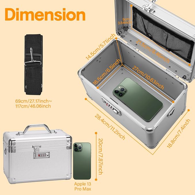 Combination Lock Box, Medicine Lock Box for Medication Storage, Prescription Drugs and First Aid Supplies, Portable Lockable Box for Home & Travel, 11 x 6.7 x 7.9 Inch Medium Silver