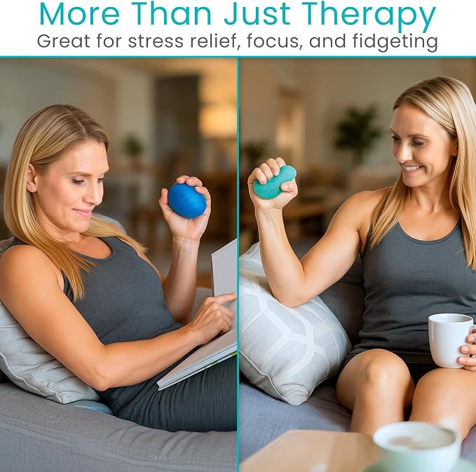 Vive Squeeze Balls for Hand Therapy Set (4 Pack) - Grip Strengthener | Occupational Exercise Equipment for Arthitis, Parkinsons, Stroke, Carpal Tunnel Recovery - Stress Relief Massage Putty Finger