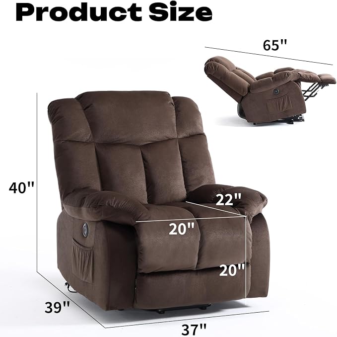 Power Lift Electric Recliner Chair for Elderly- Heavy Duty and Safety Motion Reclining Mechanism-Antiskid Fabric Sofa for Living Room, Chocolate