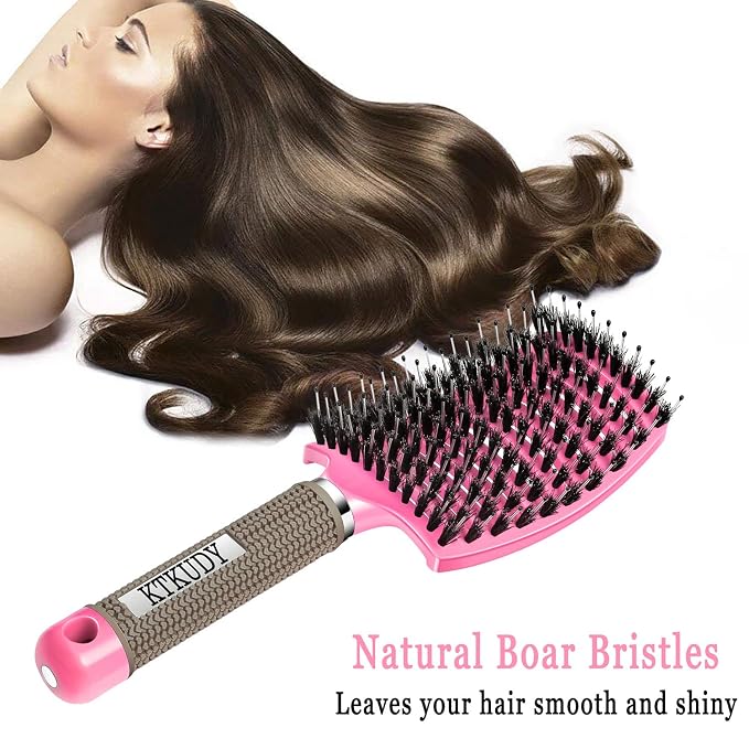Detangling Brush for Women & Kids, Wet & Dry Hair, All Hair Types | Less pulling & breakage, Boar bristles tame frizz & add shine, Vents for faster blow-drying, Lightweight 4 oz, Non-slip grip