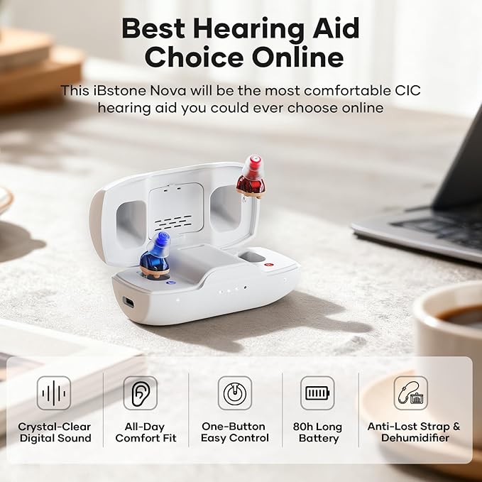 iBstone Nova Hearing Aids for Seniors Adults – Superior Sound Quality, Smart Noise Cancelling, No Feedback, Auto On/Off, Rechargeable, OTC