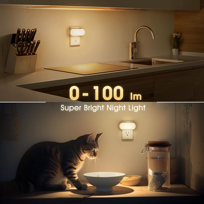 Night Lights Plug into Wall,[2 Pack] 1W 3000K Led Night Light | Dusk to Dawn Sensor,Dimmable Night Light from 0LM to 100LM,for Bathroom Hallway Bedroom Kids Room Stairway