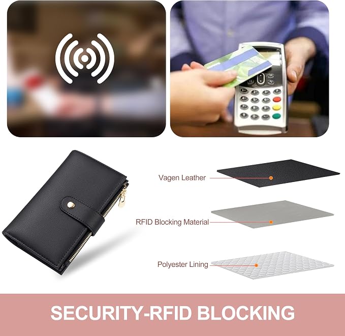 yiijay Wallet Women RFID Blocking Leather Trifold Clutch Wallet Credit Card Holder Ladies Travel Wallet Purse with Passport/Pen Holder