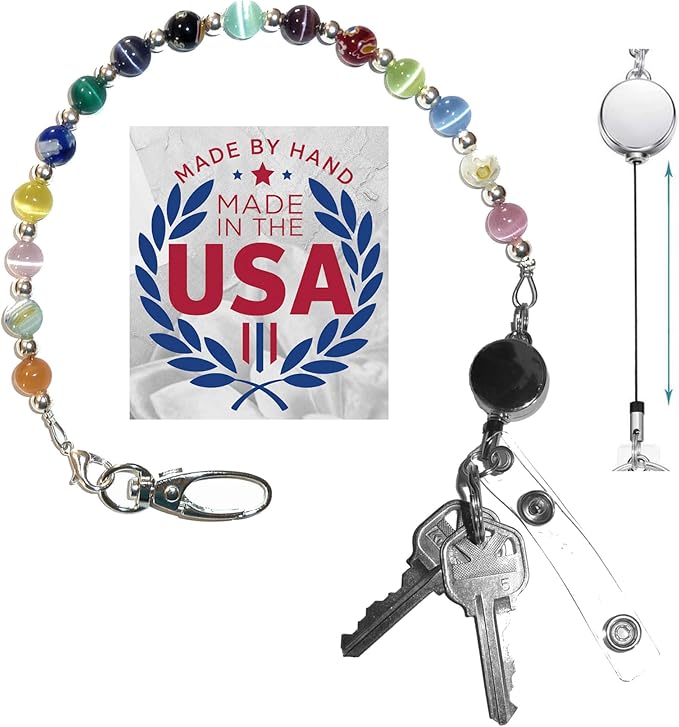 Hidden Hollow Beads Key Keeper, Finder Chain 12" Women's Hand Beaded USA Purse Handbag Holder Wallet Organizer Accessory Gift