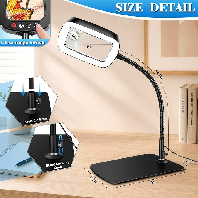 10X 30X Large Magnifying Glass with Light and Stand | Lighted Magnifier,72 LEDs,3 Color Modes , Hands-Free Magnifying Desk Lamp for Reading, Craft, Hobby, Close Work