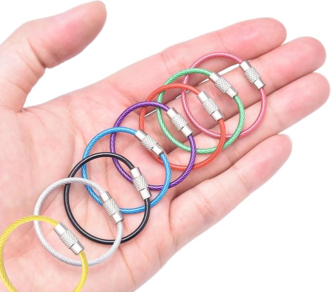 CooBigo 16 Pack Cable Key Ring 4 Inch Luggage Tag Loops Wire Key Chain Cable 2mm Key rings for Car Keys Wire Keychain Dog Tag Ring - Assorted Color