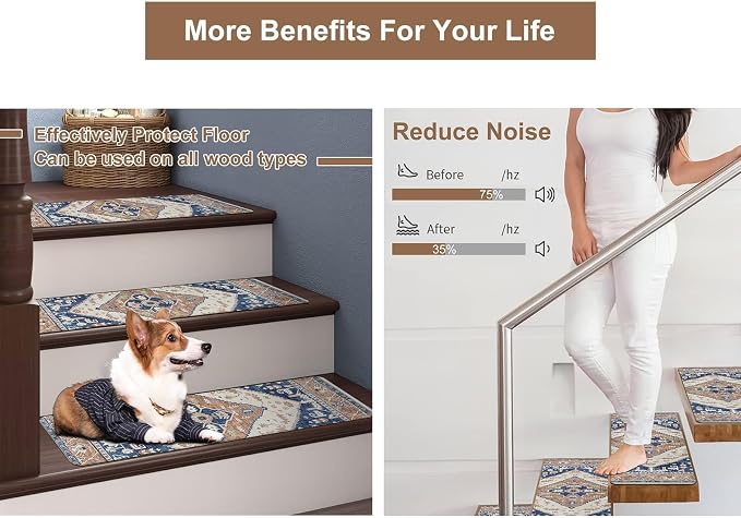 OJIA Non-Slip Stair Treads for Wooden Steps Indoor 15PC 30"X8" Stair Runner | Slip Resistant Stair Rugs Safety Mats for Dogs, Kids & Elders, Rubber Backed Stair Treads Stair Covers