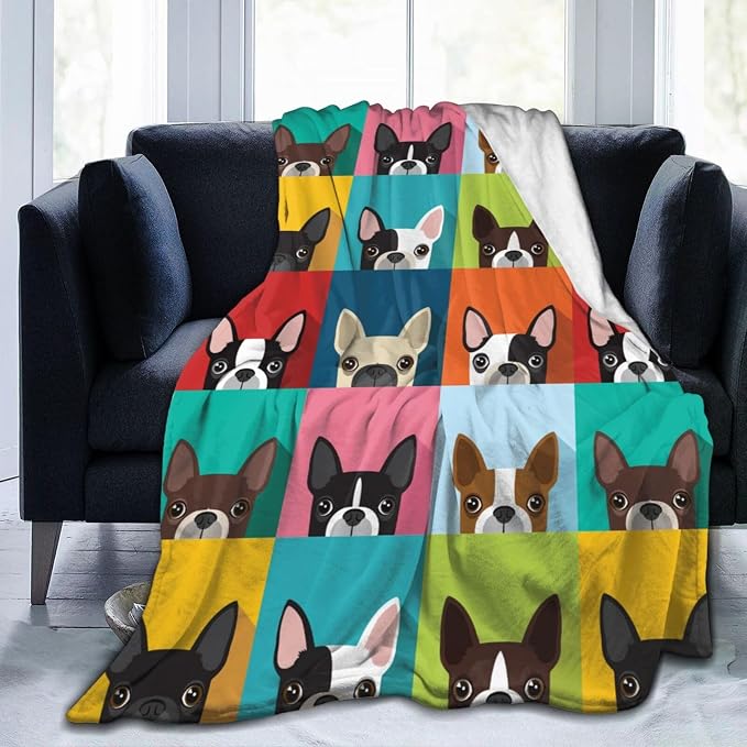 Boston Terrier Throw Blanket 50x60 Inches - Soft Flannel Blankets for Adults - Cute Dog Blanket for Couch & Bed - Boston Terrier Gifts for Women & Men - Pet Lover Home Decor