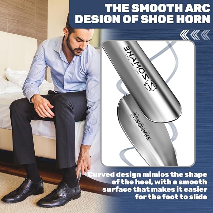 ZOMAKE Metal Shoe Horn Long Handle for Seniors 16.5 Inch,Long Shoehorn Stainless Steel Shoe Spoon Shoe Helper for Men Women