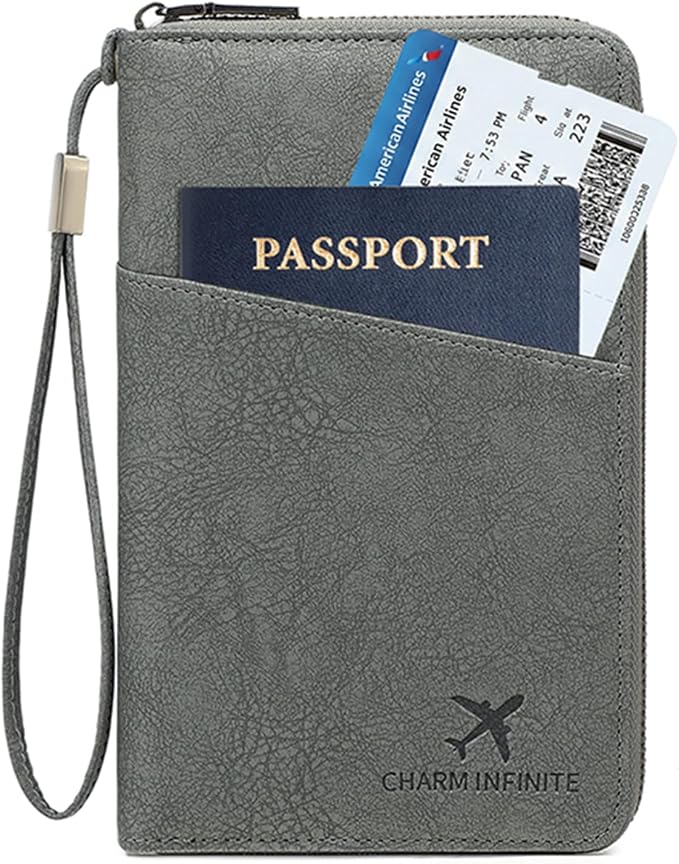 Family Passport Holder for Travel Women and Men RFID Blocking Passport Holder with Zipper Multi-functional Passport Wallet Passport Case Passport cover Travel Essentials