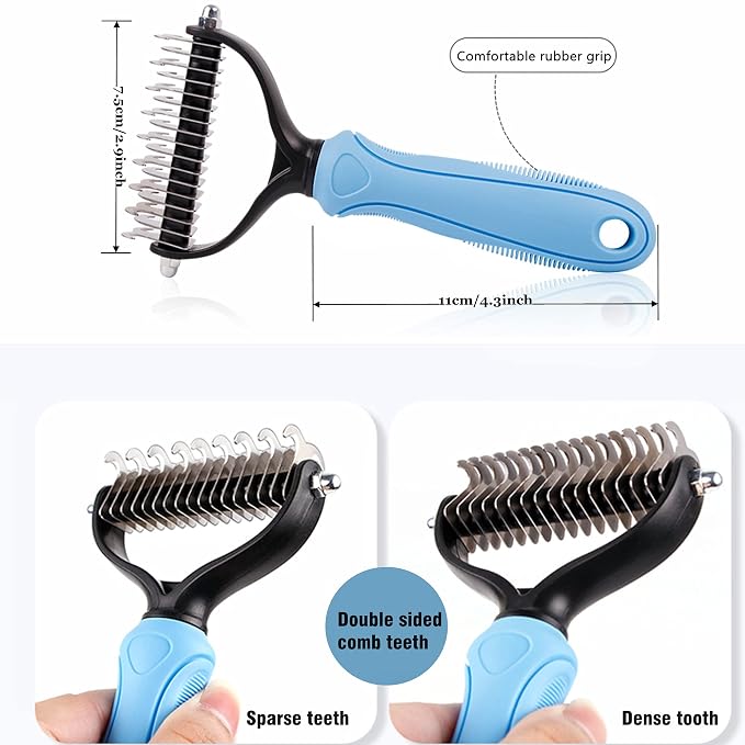 Dog Undercoat Rake Pet Grooming Tool, Deshedding Dog Brush 2-Sided Shedding Comb for Tangles Mat Remover, Long Hair Cat Combs Husky Brush with 26 Teeth