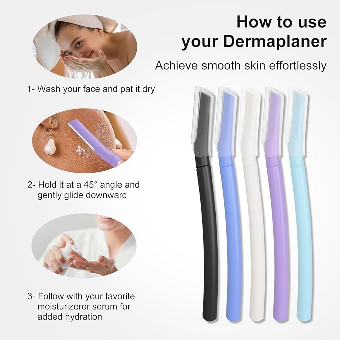 Dermaplane Razor for Women, Facial Razor, Peach Fuzz Remover, Wisteriar | Disposable Dermaplaning Tool for Facial Hair Removal & Exfoliation, Microblade Design, Easy Replacement for Home & Travel