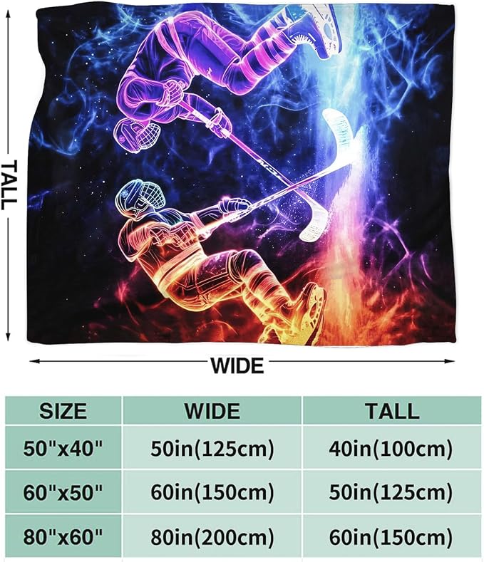 Yibuda Neon Hockey Player Blanket Ice Hockey Flannel Plush Throw Blanket Cozy Sports Fans Decor Fleece Stuff Blanket Gifts for Lover Girls Boys Kids Adults Women Bed Travel 40"x50"