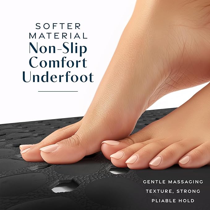 SlipX Solutions Power Grip Bathtub Safety Mat | Precision Grip Technology for Longer, Stronger, & Softer Wet Surface Protection | Solid Black 39"x16"