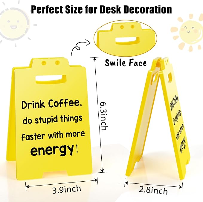 MBL Coffee Station Accessories Sign - Drink Coffee Do Stupid Things Faster with More Angry, Funny Small Fun Gag Office Cubicle Bar Desk Sign Gifts for Team Coworker Teammate Employee Hr Boss