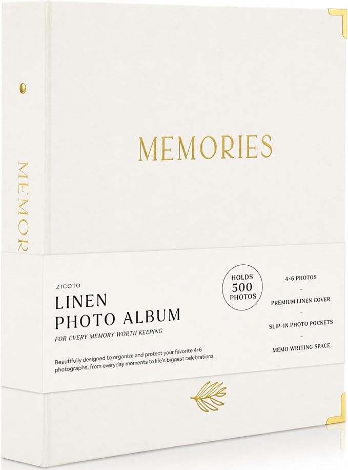 Beautiful Linen Photo Album For 4x6 Photos - Safely Holds Up To 500 Pictures of Unique Memories - The Perfect Large Photo Book To Store All Pictures of Treasured Family, Baby or Wedding Moments