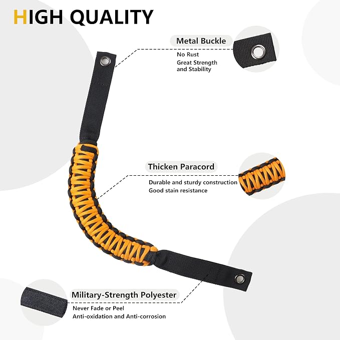 sukemichi Roll Bar Grab Handles for Ford Bronco 2/4 Door, Cyber Orange | Paracord handles grab,Fits Bronco 2021-2026 hard & soft top,Off-road safety grip handle,Work with airbag,Not for Sport,4 Pack