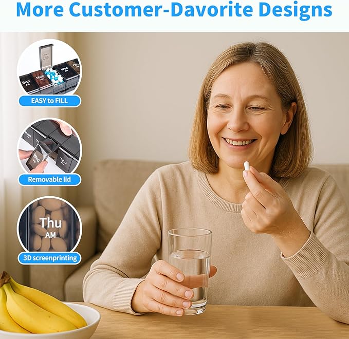 Daviky Extra Large Weekly Pill Organizer 2 Times a Day, XXL Pill Box 7 Day with AM PM Large Compartments, BPA-Free Daily Medicine Case, Jumbo Pill Holder for Fish Oils, Vitamins & Supplements