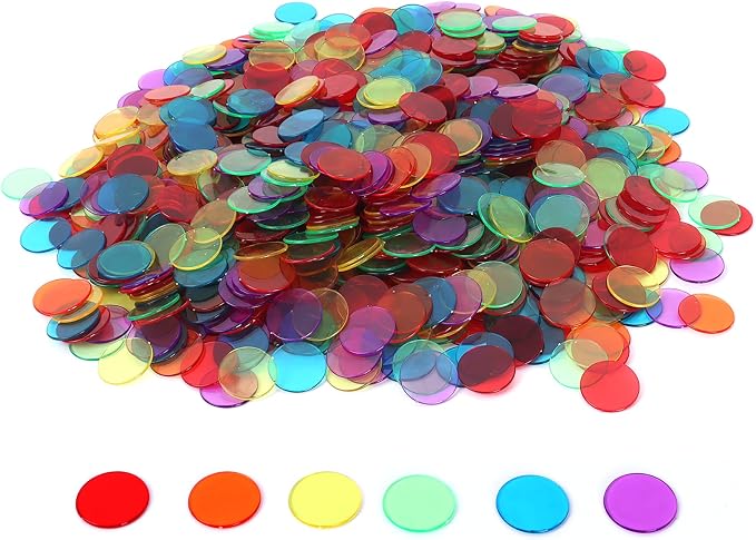 GSE Games & Sports Expert Multi-Color Bingo Chips, 500 Pieces 3/4-Inch High-Contrast Transparent Counting Chips for Bingo Games, Parties