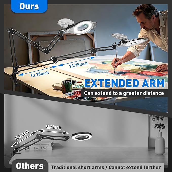 KIRKAS 12X 30X LED Magnifying Lamp with Clamp, 2,200 Lumens Dimmable Bright | 35in Adjust Swivel Arm Magnifying Glass with Light for Repair Reading Craft Needlework Hobby Workbench Magnifier Dust Cover
