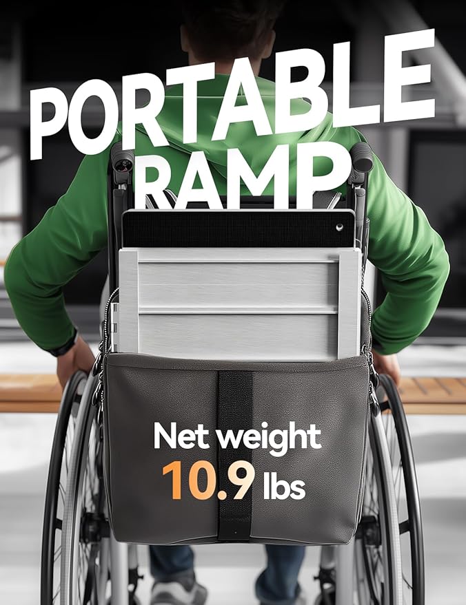 FACHNUO 2 Feet Portable Wheelchair Ramp, Non-Skid Aluminum Handicap Ramps with Handle, Folding Threshold Wheel Chair Ramp for Home Steps, Stairs, Entry, Threshold, Doorways, Scooter, 800LBS Capacity