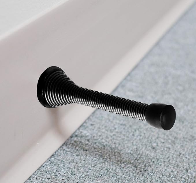 KISEER 16 Pack Spring Door Stops 3 1/4 Inch Flexible Heavy Duty Spring Door Stopper with RustProof Screw Rubber Bumper Tips (Black)