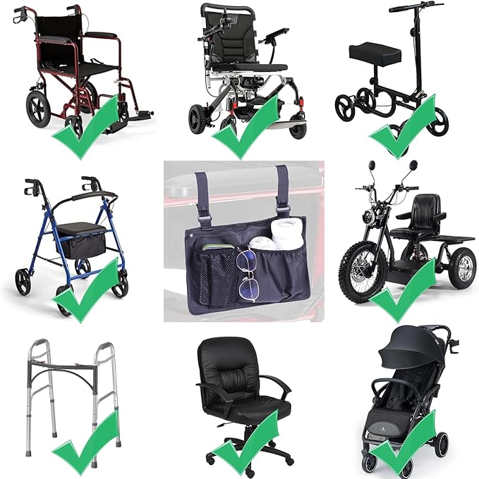 XAOMING Wheelchair Side Bag with Cup Holder,wheelchair accessories adult for Walker, Rollator, Electric Scooter Wheelchairs，Power Wheel - Side Storage Organizer for Elderly