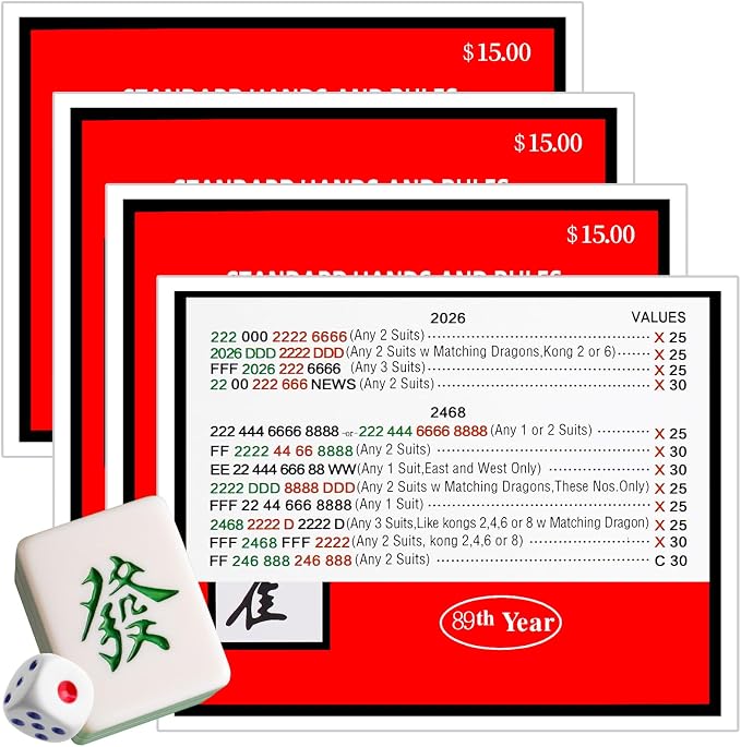 American Mahjong Cards 2026 Official Mahjong League Card, Jumbo Clear Print, Improve Memory & Focus, Brain Exercise for Seniors, Stress Relief Social Game, Perfect for Game Night Rack, Set of 4