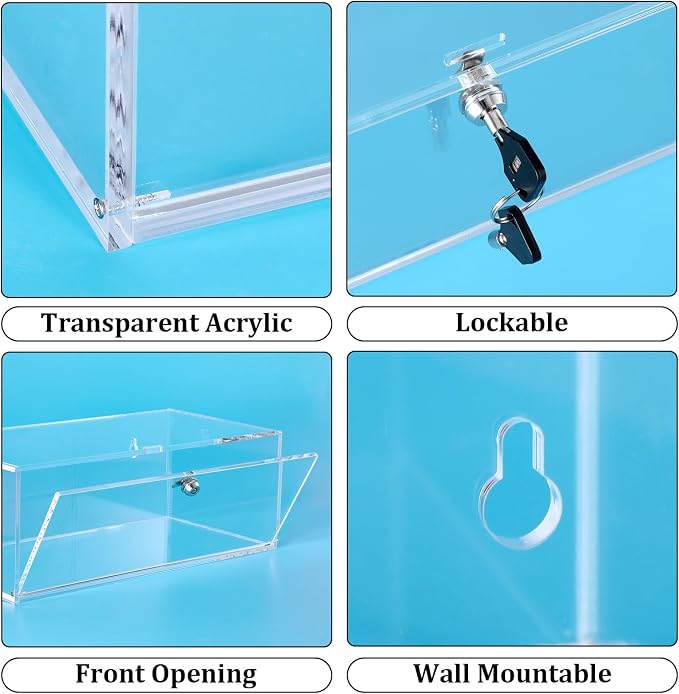 JUXYES Acrylic Clear Refrigerator Medicine Organizer Box with Lid and Lock for Wall and Tabletop - Transparent Medicine Storage Bin - Stackable Fridge Lockable Pill Container for Medical Supplies, L ﻿