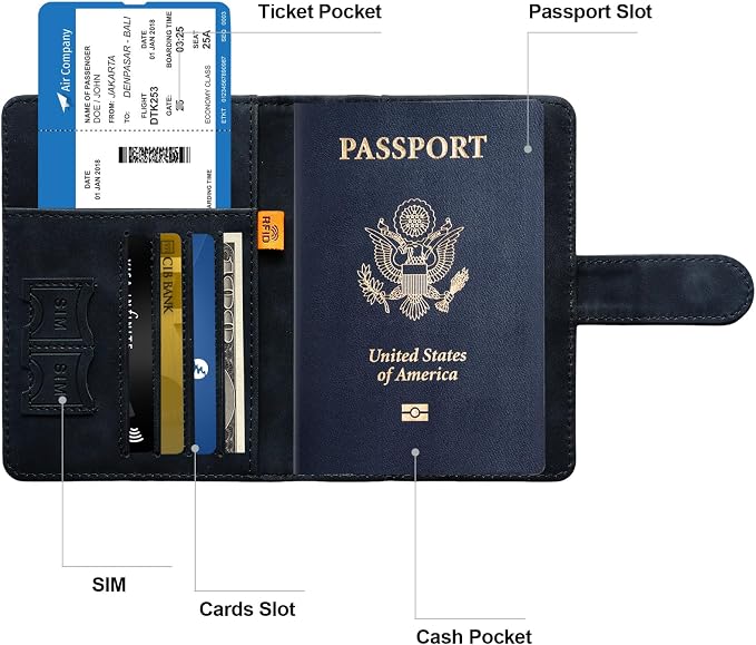 Passport Holder for Travel Women and Men RFID Passport Holder with Card Slots Holder Passport Case Passport cover Passport Wallet Travel Essentials and Accessories