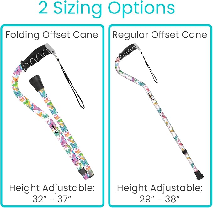 Vive Walking Cane for Women, Men, Elderly - Patented Offset Grip - Lightweight Adjustable Walking Aid with a Non-Slip Tip - Sturdy Balancing Mobility Aid for Seniors
