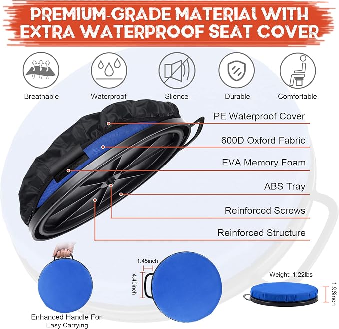 WarBull 5 Gallon Bucket Seat, 360-Degree Swivel Seat Foam Cushion Bucket Seat Lid with Waterproof Cover for Dove Duck Hunting, Fishing, Baseball, Gardening and Camping