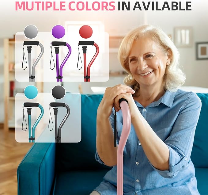 BeneCane Walking Cane for Men & Women Adjustable Cane with Offset Soft Cushioned Handle -Portable Lightweight Sturdy Mobility Walker Aid for Elderly, Seniors Collapsible Cane