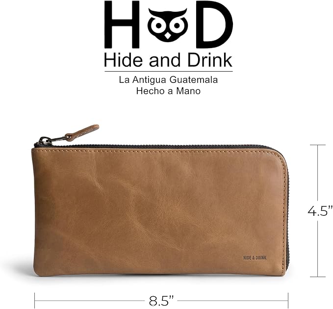 Hide & Drink, Leather Long Zippered Wallet, Holds Up to 8 Cards Plus Coins And Flat Bills, Phone Holder, Cash Organizer, Travel Essentials, Handmade, Single Malt Mahogany