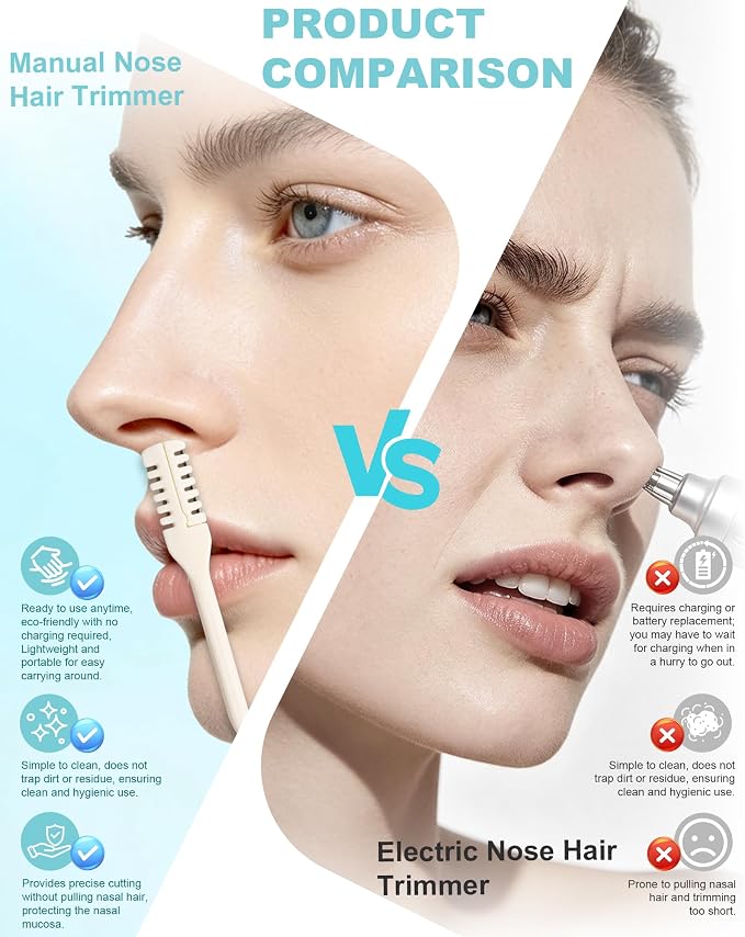 20PCS Nose Hair Trimmer for Men & Women, Nasal Hair Cutter, Nose Razor | 2-in-1 Manual & Portable Nose Trimmer, Double Sided Nose Hair Remover with Cleaning Brush