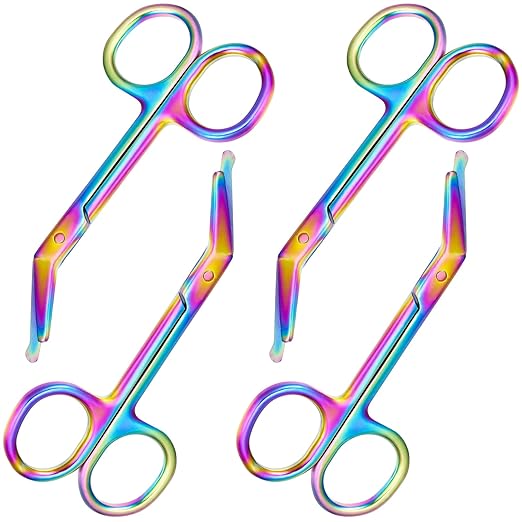 4 Pieces Ostomy Scissors Bandage Scissors Nursing Scissors Stainless Steel Scissors for Doctors, Nurses, Veterinary Home Nursing, 4.3 x 2.1 Inch, Curved (Rainbow)