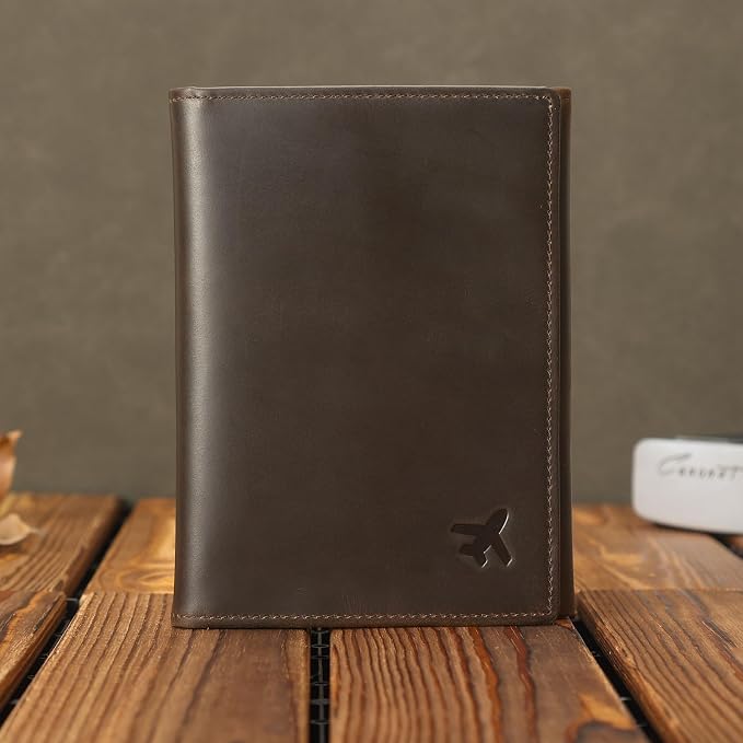 Polare Full Grain Leather Pilot Wallet Passport Holder RFID Blocking Tri-fold Travel Cover Document Organizer for Aviation Professionals
