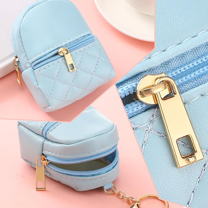 Liliaafar 8 Pcs Mini Backpack Keychain Mini Coin Purses for Women Cute PU Leather Makeup Bag with Keychain, Multi Pocket Card Holder Cable Organizer Giftable Zipper Pouch (Minimalist)