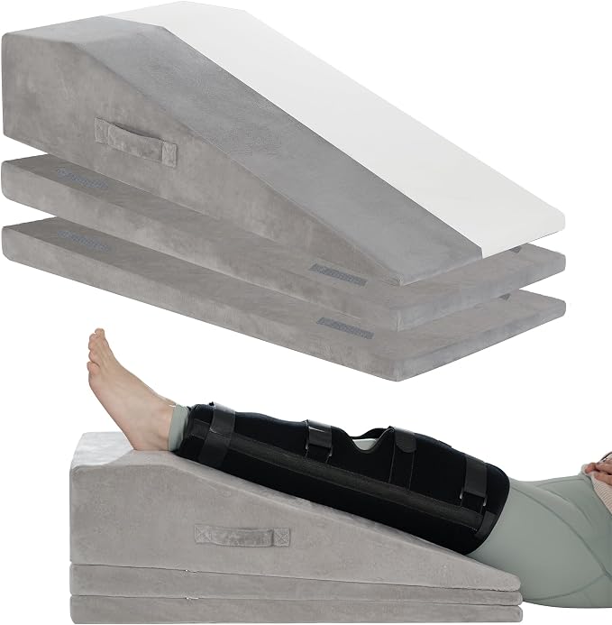 Wedge Pillow for Sleeping, Bed Wedge Pillow for After Surgery 3-Height Memory Foam Leg Elevation Pillow for Swelling Back Pain Relief Sciatica Knee Ankle Pain Bed Support Legs L 29"