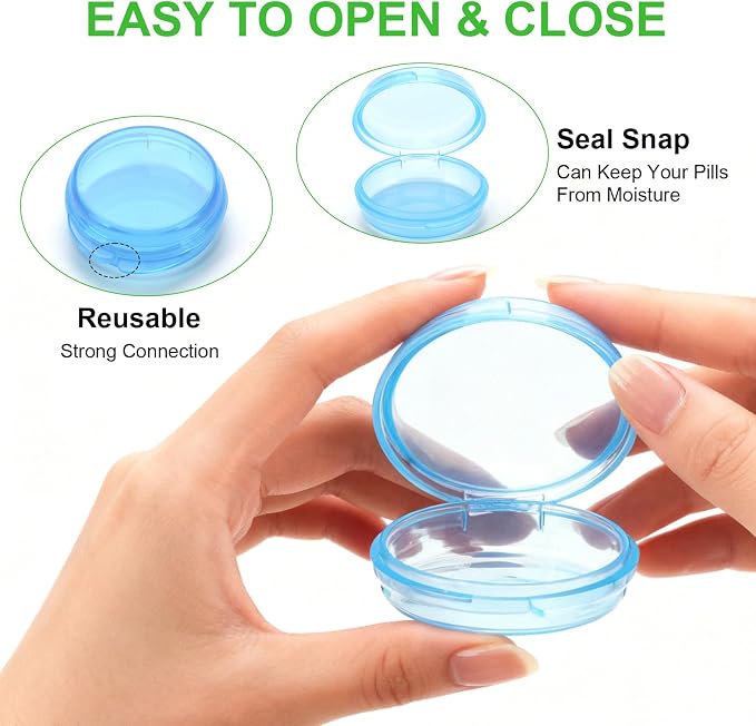 Small Pill Case, 8 Pack Round Pill Storage Boxes, Portable Tiny Pill Organizer Container for Pocket Purse, Compact Plastic Medicine Caddy Dispenser for Work, Caping, Trip, Travel - Colorful