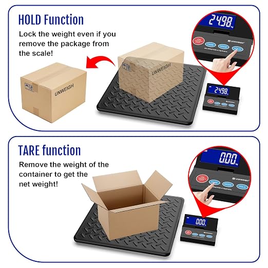 UNIWEIGH 440lb Postal Scale 10g Accuracy Digital Shipping Scale | Postage Scale with Alloy Steel Platform,USB-A/Battery Power,LCD/Tare/Hold/Auto-Off,Mail Scale for Small Business Packages