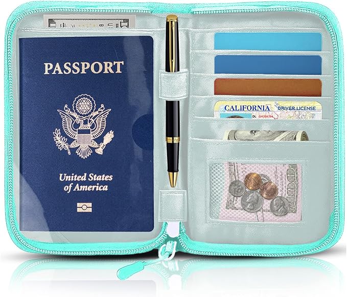 Passport Holder for Travel, RFID Blocking Wallet for Couples Men and Family | Multi-compartment organizer holds passports, cards, tickets, IDs and cash for women, couples and international family travel