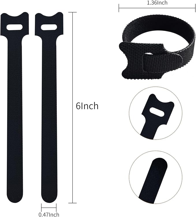 6 Inches Black Reusable Cable Ties,Multi-purpose Adjustable Cord Straps, Cable Organizer,Cord Wrap and Hook Loop Cords Management,Adjustable Cord Ties for Organizing Home, Office, Data Centers,60 PCS