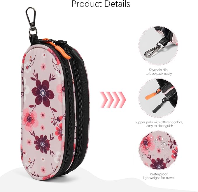 Double Eyeglasses Case Soft Portable Zipper Sunglasses Pouch with Keychain Clip for Men Women