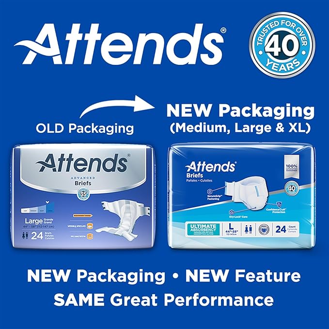 Attends Confidence® Adult Unisex Disposable SmartCool® Briefs, Large,44"-58" Waist, SecureGrip Tab Closure, Ultimate Absorbency, Dry-Lock Containment Core, 24ct Bag