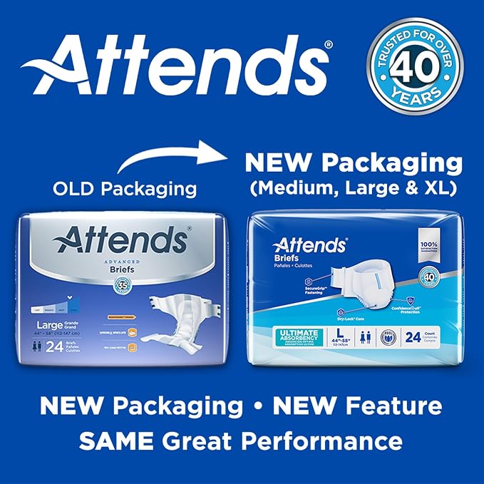 Attends Confidence® Adult Unisex Disposable SmartCool® Briefs, Regular, 44"-56" Waist, SecureGrip Tab Closure, Ultimate Absorbency, Breathable Materials, 80ct Case