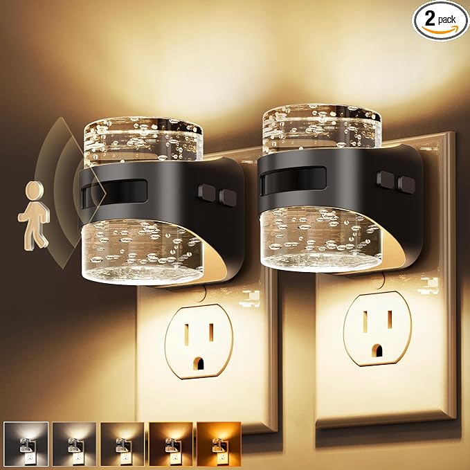 L LOHAS LED Motion Sensor Night Light,5CCT Night Lights Plug into Wall | 2 Pack Color Temperature Change Night-Light,Acrylic Bubble Dimmable Nightlight with Dusk to Dawn Sensor for Bathroom Hallway